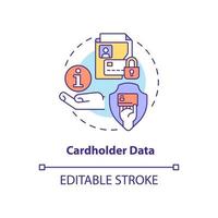 Cardholder data concept icon. Personal information of bank account abstract idea thin line illustration. Isolated outline drawing. Editable stroke. Roboto-Medium, Myriad Pro-Bold fonts used vector