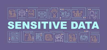 Sensitive information word concepts purple banner. Data privacy. Infographics with linear icons on background. Isolated typography. Vector color illustration with text. Arial-Black font used