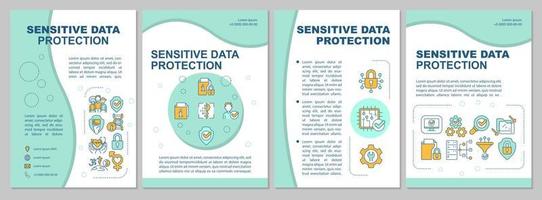 Sensitive data protection mint brochure template. Personal security. Booklet print design with linear icons. Vector layouts for presentation, annual reports, ads. Arial, Myriad Pro-Regular fonts used