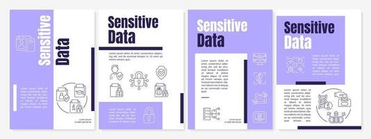 Sensitive data purple brochure template. Protect information. Booklet print design with linear icons. Vector layouts for presentation, annual reports, ads. Anton-Regular, Lato-Regular fonts used