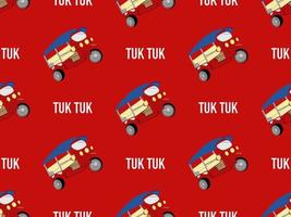 Tuk tuk cartoon character seamless pattern on red background vector