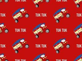 Tuk tuk cartoon character seamless pattern on red background vector