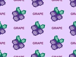 Grape cartoon character seamless pattern on purple background. Pixel style vector