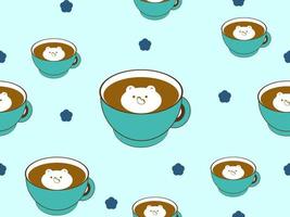 Coffee cup cartoon character seamless pattern on blue background vector