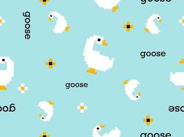 Goose cartoon character seamless pattern on green background.Pixel style vector