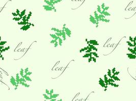 Leaf cartoon character seamless pattern on green background.Pixel style