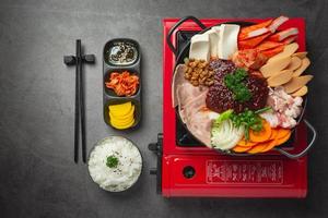 spicy meat and pork boil in hot pot photo