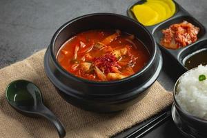 Kimchi Jikae or Kimchi Soup ready to eat in bowl photo