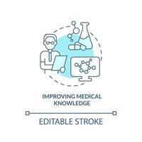 Improving medical knowledge turquoise concept icon. Clinical studies for patients abstract idea thin line illustration. Isolated outline drawing. Editable stroke. Arial, Myriad Pro-Bold fonts used vector