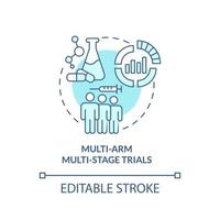 Multi-arm multi-stage trials turquoise concept icon. Clinical studies type abstract idea thin line illustration. Isolated outline drawing. Editable stroke. Arial, Myriad Pro-Bold fonts used vector