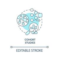 Cohort studies turquoise concept icon. Test of patient group. Clinical trials type abstract idea thin line illustration. Isolated outline drawing. Editable stroke. Arial, Myriad Pro-Bold fonts used vector