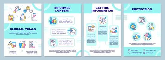 Clinical studies mint brochure template. Medical tests. Leaflet design with linear icons. 4 vector layouts for presentation, annual reports. Arial-Black, Myriad Pro-Regular fonts used