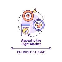 Appeal to right market concept icon. Targeted product design. Good design importance abstract idea thin line illustration. Isolated outline drawing. Editable stroke. Arial, Myriad Pro-Bold fonts used vector