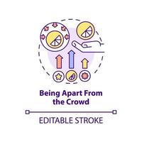 Being apart from crowd concept icon. Alternative style. Good design importance abstract idea thin line illustration. Isolated outline drawing. Editable stroke. Arial, Myriad Pro-Bold fonts used vector