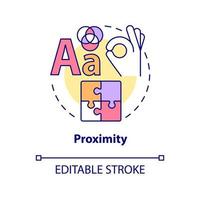 Proximity concept icon. Visual content creation. Graphic design principles abstract idea thin line illustration. Isolated outline drawing. Editable stroke. Arial, Myriad Pro-Bold fonts used vector