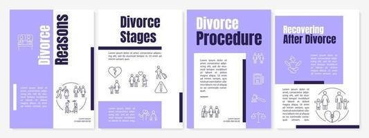 Separation psychology purple brochure template. Marriage end. Booklet print design with linear icons. Vector layouts for presentation, annual reports, ads. Anton-Regular, Lato-Regular fonts used