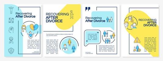 Recovering after divorce blue and yellow brochure template. Booklet print design with linear icons. Vector layouts for presentation, annual reports, ads. Questrial-Regular, Lato-Regular fonts used