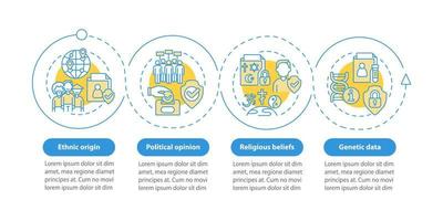 Examples of personal information blue circle infographic template. Data visualization with 4 steps. Process timeline info chart. Workflow layout with line icons. Myriad Pro-Bold, Regular fonts used vector