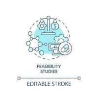 Feasibility studies turquoise concept icon. Data analyzing. Type of clinical trials abstract idea thin line illustration. Isolated outline drawing. Editable stroke. Arial, Myriad Pro-Bold fonts used vector