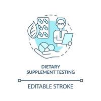 Dietary supplement testing turquoise concept icon. Healthy eat. Things to be tested abstract idea thin line illustration. Isolated outline drawing. Editable stroke. Arial, Myriad Pro-Bold fonts used vector