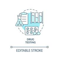 Drug testing turquoise concept icon. Pharmacy researching. Things to be tested abstract idea thin line illustration. Isolated outline drawing. Editable stroke. Arial, Myriad Pro-Bold fonts used vector