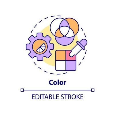 Color concept icon. Visual content style. Principles of graphic design abstract idea thin line illustration. Isolated outline drawing. Editable stroke. Arial, Myriad Pro-Bold fonts used