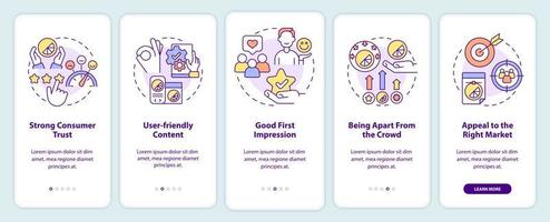 Good design importance onboarding mobile app screen. Business style walkthrough 5 steps graphic instructions pages with linear concepts. UI, UX, GUI template. Myriad Pro-Bold, Regular fonts used vector