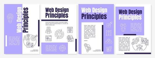 Principles of web design purple brochure template. Graphic artist work. Leaflet design with linear icons. 4 vector layouts for presentation, annual reports. Anton, Lato-Regular fonts used