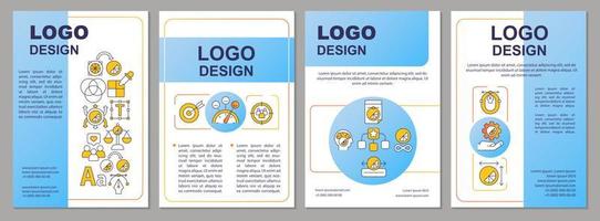 Design of logotype blue brochure template. Company branding creating. Leaflet design with linear icons. 4 vector layouts for presentation, annual reports. Arial, Myriad Pro-Regular fonts used