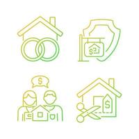 Property purchasing legal features gradient linear vector icons set. Community realty. House price negotiation. Thin line contour symbol designs bundle. Isolated outline illustrations collection