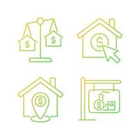 Housing searching gradient linear vector icons set. Property comparison. Home location. Real estate website. Thin line contour symbol designs bundle. Isolated outline illustrations collection