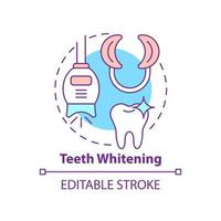 Teeth whitening concept icon. Cosmetic dentistry type abstract idea thin line illustration. Bleaching procedure. Isolated outline drawing. Editable stroke. Arial, Myriad Pro-Bold fonts used vector