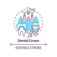 Dental crown concept icon. Cosmetic dentistry type abstract idea thin line illustration. Long term tooth restoration. Isolated outline drawing. Editable stroke. Arial, Myriad Pro-Bold fonts used