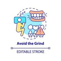 Avoid grind concept icon. Dental veneers aftercare abstract idea thin line illustration. Bruxism treatment. Isolated outline drawing. Editable stroke. Arial, Myriad Pro-Bold fonts used vector