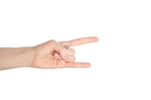 Woman hand show rock sign, goat gesture isolated on a white background photo