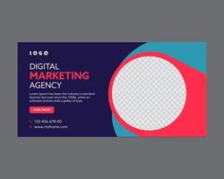 plantilla de diseño de banner horizontal de marketing digital en rojo y azul vector