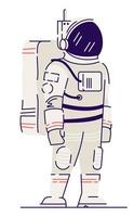 Ready for space travel semi flat RGB color vector illustration. Male cosmonaut in fully equipped spacesuit isolated cartoon character on white background