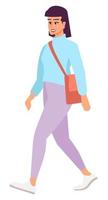 ilustración de vector de color rgb semi plano de dama segura. mujer yendo a caminar con un nuevo traje de moda personaje de dibujos animados aislado sobre fondo blanco