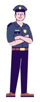 Law enforcement agency representative semi flat RGB color vector illustration. Policeman standing with crossed arms isolated cartoon character on white background