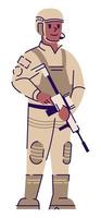 soldado a tiempo completo ilustración de vector de color rgb semi plano. militar con ropa protectora personaje de dibujos animados aislado sobre fondo blanco