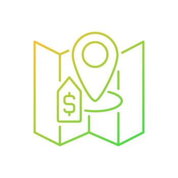 icono de vector lineal de gradiente de venta de tierras. venta y compra de parcelas. Construcción de edificio. venta de propiedad símbolo de color de línea delgada. pictograma de estilo moderno. dibujo de contorno aislado vectorial