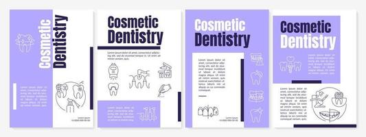 plantilla de folleto púrpura de procedimientos dentales cosméticos. mejorando la apariencia de los dientes. diseño de folletos con iconos lineales. 4 diseños vectoriales para presentación, informes anuales. anton, fuentes lato-regulares utilizadas vector