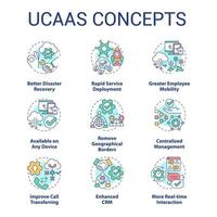 conjunto de iconos de concepto de ucaas. modelo de comunicaciones unificadas entregado en la nube. idea de servicio al cliente ilustraciones en color de línea delgada. símbolos aislados. roboto-medium, innumerables fuentes pro-bold utilizadas vector