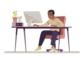 sentirse agotado del trabajo ilustración de vector de color rgb semi plano. hombre con círculos oscuros personaje de dibujos animados aislado sobre fondo blanco