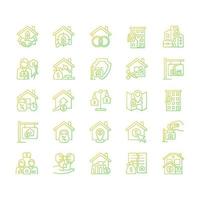 Property sale gradient linear vector icons set. Real estate market. House purchase. Thin line contour symbol designs bundle. Isolated outline illustrations collection. Quicksand-Light font used