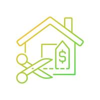 House for reduced price gradient linear vector icon. Discount and price deduction. Real estate selling. Property sale. Thin line color symbol. Modern style pictogram. Vector isolated outline drawing