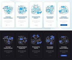Transparency profit night and day mode onboarding mobile app screen. Walkthrough 5 steps graphic instructions pages with linear concepts. UI, UX, GUI template. Myriad Pro-Bold, Regular fonts used vector