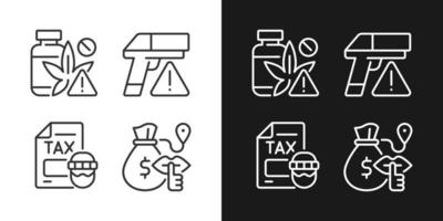 Illegal transportation linear icons set for dark and light mode. Drugs, armament trading. Customizable thin line symbols. Isolated vector outline illustrations. Editable stroke. Pixel perfect