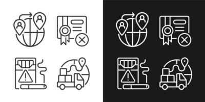 iconos lineales de contrabando establecidos para modo oscuro y claro. tráfico de humanos. comercio de cigarrillos. símbolos de línea fina personalizables. ilustraciones aisladas de contorno vectorial. trazo editable. píxel perfecto vector