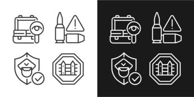 iconos lineales de examen de punto de control establecidos para modo oscuro y claro. seguridad de frontera. cercas del país. símbolos de línea fina personalizables. ilustraciones aisladas de contorno vectorial. trazo editable. píxel perfecto vector